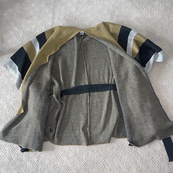 Sole Society Poncho Sweater Wrap Kimono Short Tie Waist Belt Neutrals Earthy - Picture 5 of 9